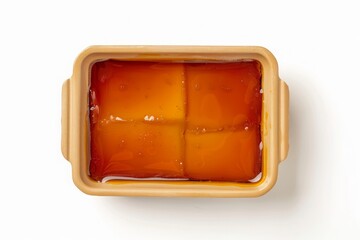Soft and Creamy Dessert in Beige Container with Rich Caramel Sauce