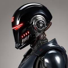 Fototapeta premium Futuristic AI Robot with Headphones in a Neon Tech Environment