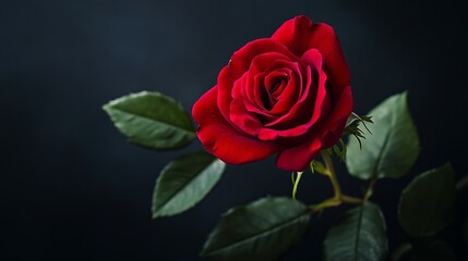 Naklejka premium A luxurious deep red rose against a dark background 
