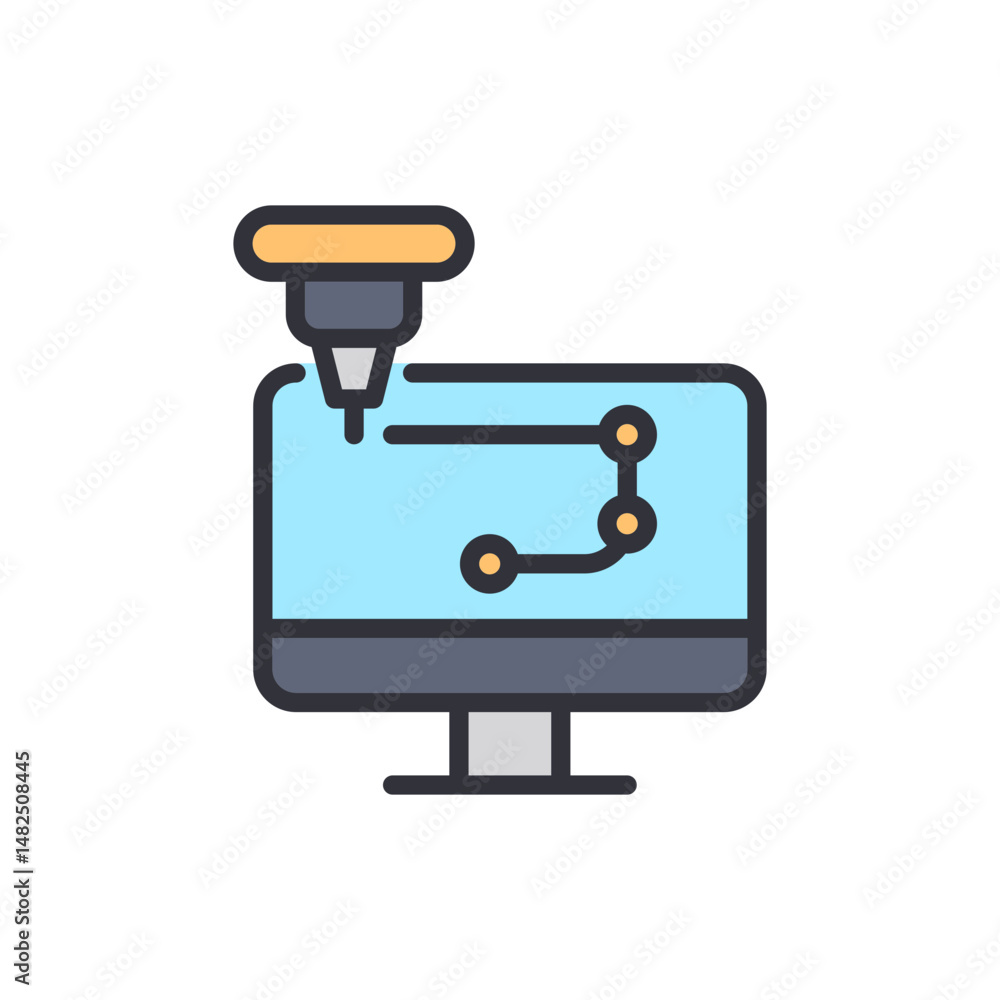 Poster stylized cnc machine displaying circuit board design interface