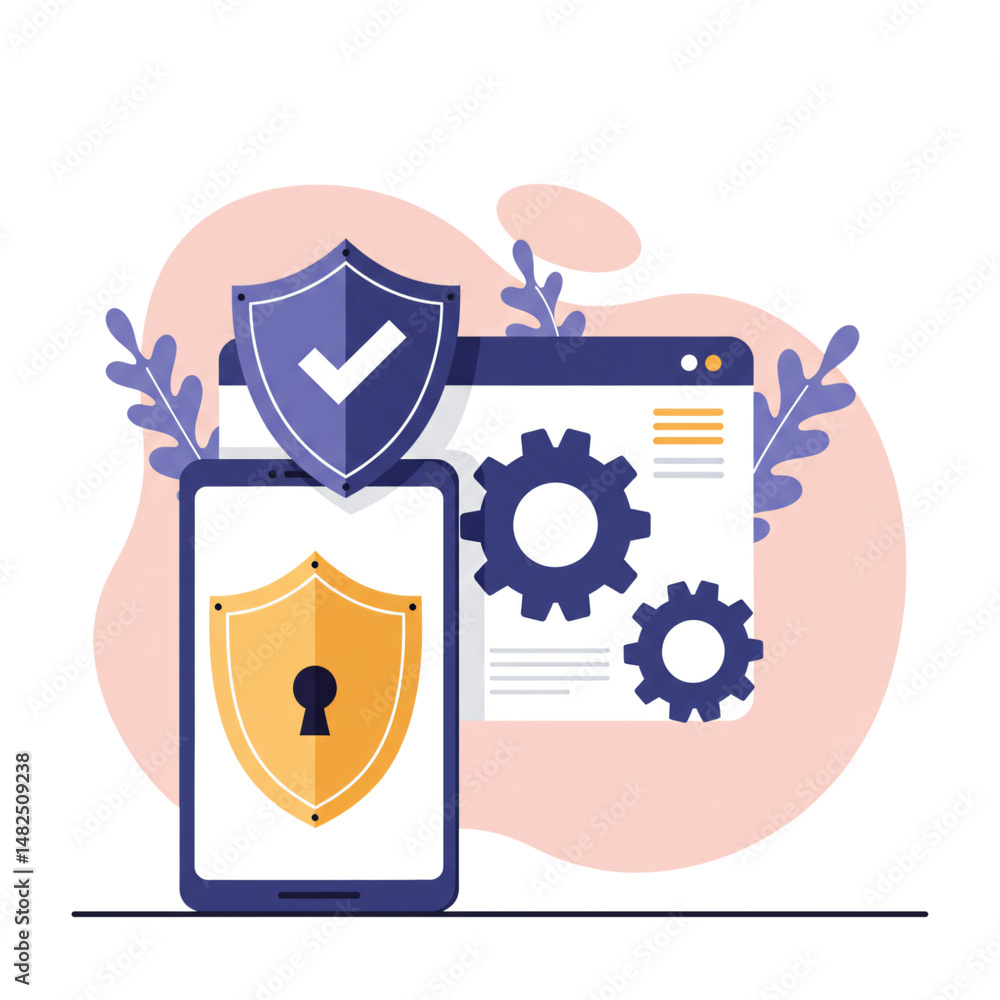 Poster data protection and privacy. secure mobile application with website browser interface and verified s