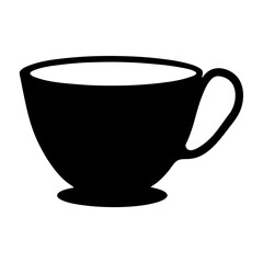Simple Black Teacup Silhouette Isolated on White Background with Curved Handle