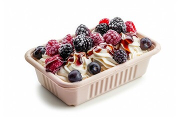 Delicious Dessert with Cream and Fresh Berries in a Bowl