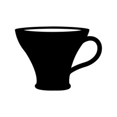 Elegant black silhouette of a teacup with curved handle on white background