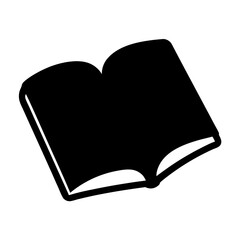 Simple open book illustration in black and white, an icon image