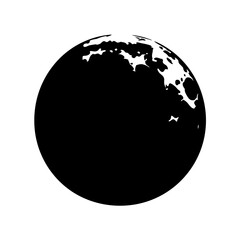 Monochrome representation of an alien planet with rough terrain and craters