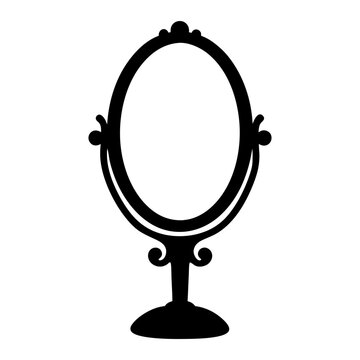 recommend clip art: Elegant black silhouette of an oval shaped vanity mirror with stand