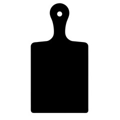 A simple black silhouette of a wooden cutting board with handle