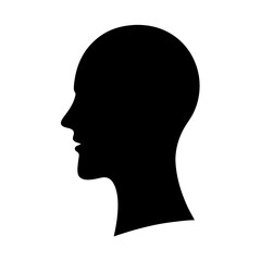 Silhouette of a human head in profile with a smooth scalp design