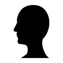 Simple black and white human head silhouette, side profile view design