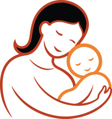 beautiful Mom And baby Line Art Vector Design