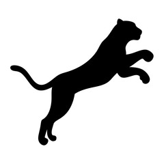 Silhouette of a leaping big cat with gracefully curved tail in action