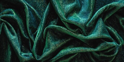 Obraz premium Close-up of green shimmering satin fabric with soft flowing folds 