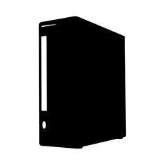 Black silhouette of a desktop computer case standing on the floor
