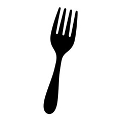 Black silhouette of a fork with four tines on a white background