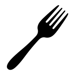 A simple black silhouette illustration of a fork utensil isolated on white