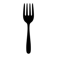 Black silhouette image of a fork on a clean white background