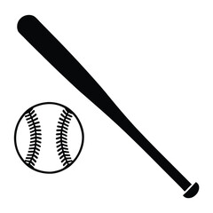Baseball equipment illustration black and white graphics of bat and ball for sports