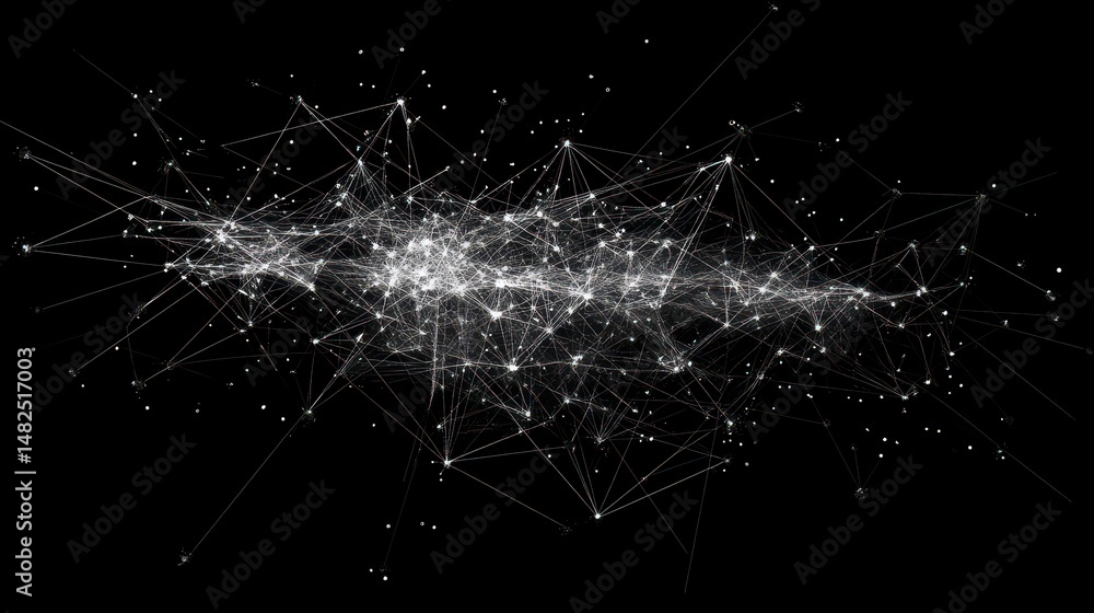 Aufkleber abstract network connection lines and dots on black background.