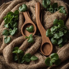 Wooden salad tongs wrapped in jute with ivy accents around.