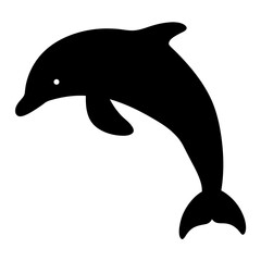 Black silhouette of a dolphin jumping, isolated on a white background