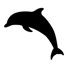 Dramatic monochrome silhouette of a dolphin leaping upwards on a white background