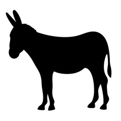 Silhouette of a donkey standing peacefully in stark black against white background