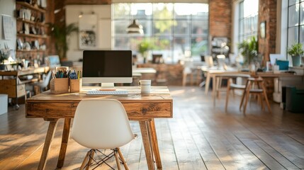 Cozy Workspace with Modern Desk and Natural Light in Creative Office
