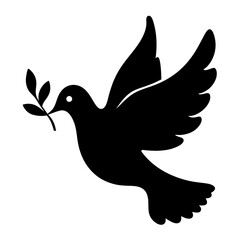 Silhouette of a dove carrying an olive branch representing peace and hope