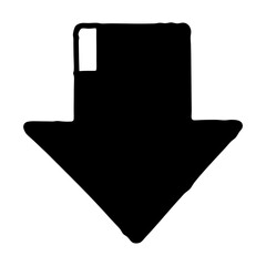 Stylized black arrow pointing downwards with a rough, handdrawn appearance