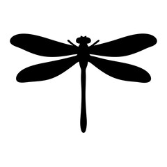 Silhouette of a beautiful dragonfly with symmetrical wings on a white backdrop
