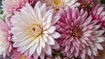 Close-Up View of Beautiful Pink and White Dahlia Flowers Blooming in a Lush Garden Setting
