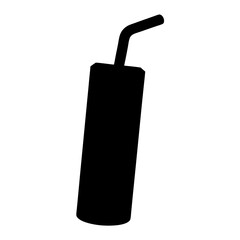 Monochrome silhouette of a drinking container with a straw, on white backdrop