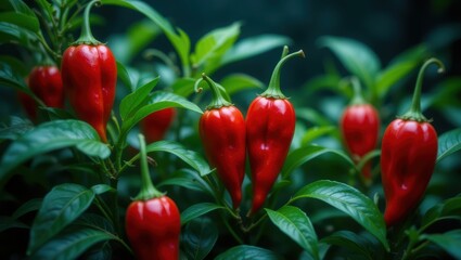 Closeup of Vibrant Red Peppers Growing Organically in a Lush Green Garden Environment