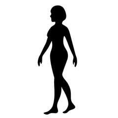 Full body silhouette of a woman walking in profile view