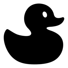 A solid black silhouette of a classic rubber ducky toy design