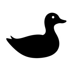 Simple black silhouette of a duck swimming gracefully on a white background