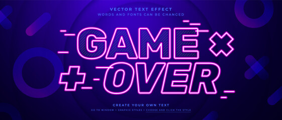 Neon game over text effect on dark purple background