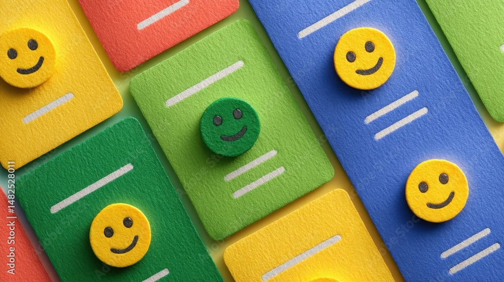 Poster flat lay feedback collection with colorful smileys and patterns