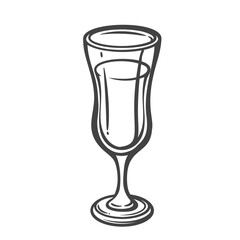Champagne glass outline drawing in vintage doodle style. Alcohol tableware with long stem, hand drawn in monochrome. Great for menu, bar design, celebration decor. Vector illustration.