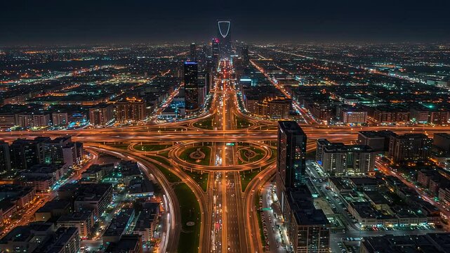 Riyadhs futuristic skyline at night a modern city in the desert
