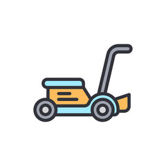 Cartoon Styled Lawn Mower Icon For Landscape Design Illustration