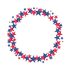 Round frame red and blue stars in USA flag colors isolated on transparent background. 4th of July, American independence day