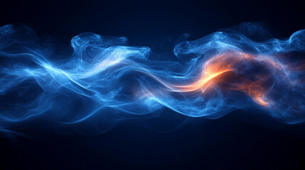 Obraz premium Abstract digital art of swirling, luminous, blue and orange smoke or energy waves on a dark background.