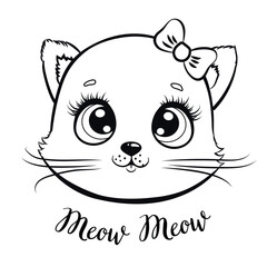 Print black and white with a cat hero with an inscription in vector. Vector illustration