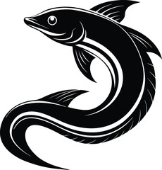Eel fish silhouette, moray eel silhouette vector, japanese eel