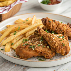 fried chicken with fries