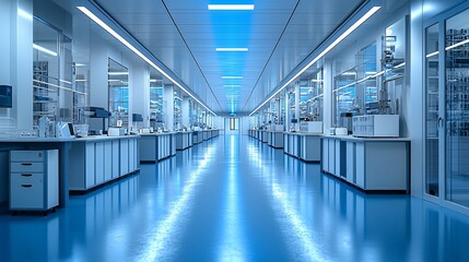 Modern sterile lab hallway with equipment