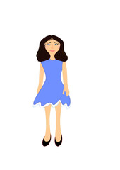 wektor, ilustracja, kobieta w niebieskiej sukience
