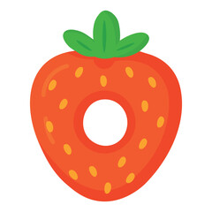 Bright inflatable swim ring shaped like a juicy red strawberry with green leaves, fun for summer.